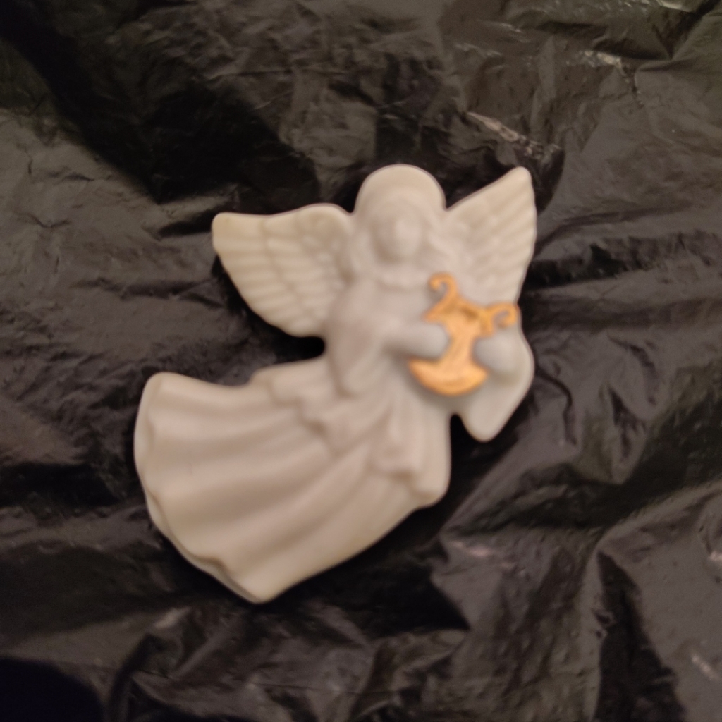 Lenox Vintage White Porcelain Angel Brooch With Gold Color Harp Pin